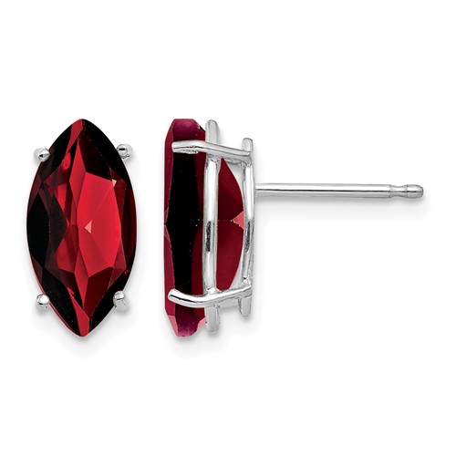 14K White Gold 10x 5mm Marquise Garnet Post Earrings