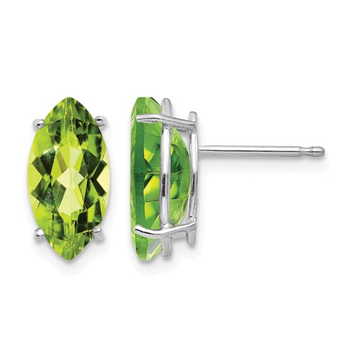 14K White Gold 10x 5mm Marquise Peridot Post Earrings