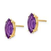 14K Yellow Gold 12x 6mm Marquise Amethyst Post Earrings view 2
