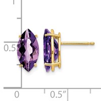 14K Yellow Gold 12x 6mm Marquise Amethyst Post Earrings view 4