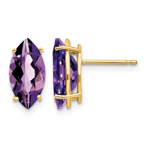 14K Yellow Gold 12x 6mm Marquise Amethyst Post Earrings