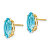 14K Yellow Gold 12x 6mm Marquise Blue Topaz Post Earrings view 2