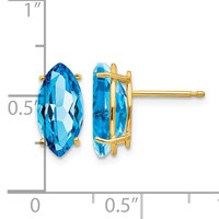 14K Yellow Gold 12x 6mm Marquise Blue Topaz Post Earrings view 4