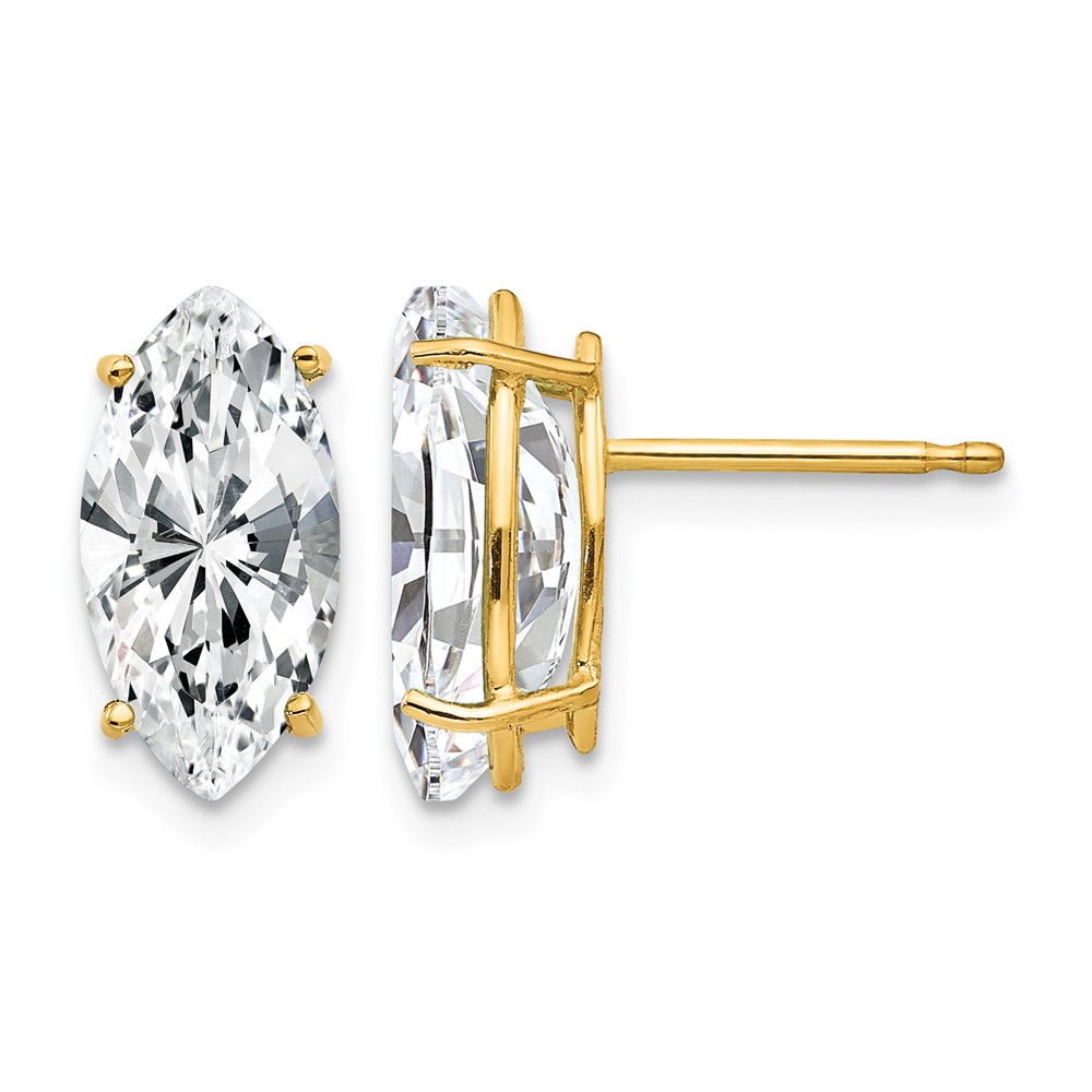 14K Yellow Gold 12x6mm Marquise Cubic Zirconia Post Earrings