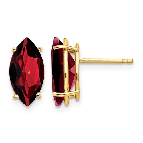 14K Yellow Gold 12x 6mm Marquise Garnet Post Earrings