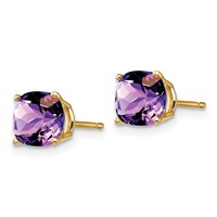 14K 6mm Yellow Gold Cushion Amethyst Checkerboard Post Earrings view 2