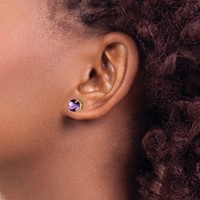 14K 6mm Yellow Gold Cushion Amethyst Checkerboard Post Earrings view 3