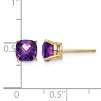 14K 6mm Yellow Gold Cushion Amethyst Checkerboard Post Earrings view 4
