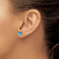 14K 6mm Yellow Gold Cushion Blue Topaz Checkerboard Post Earrings view 3