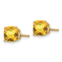 14K 6mm Yellow Gold Cushion Citrine Checkerboard Post Earrings view 2