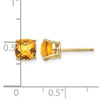 14K 6mm Yellow Gold Cushion Citrine Checkerboard Post Earrings view 4