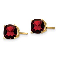 14K 6mm Yellow Gold Cushion Garnet Checkerboard Post Earrings view 2