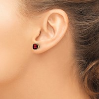 14K 6mm Yellow Gold Cushion Garnet Checkerboard Post Earrings view 3