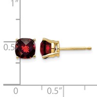 14K 6mm Yellow Gold Cushion Garnet Checkerboard Post Earrings view 4