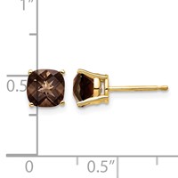 14K 6mm Yellow Gold Cushion Smoky Quartz Post Earrings view 4