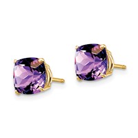 14K 7mm Yellow Gold Cushion Amethyst Checkerboard Post Earrings view 2