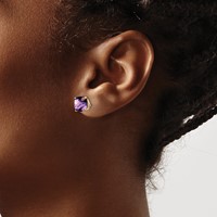 14K 7mm Yellow Gold Cushion Amethyst Checkerboard Post Earrings view 3