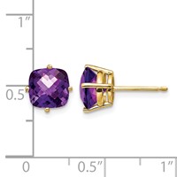 14K 7mm Yellow Gold Cushion Amethyst Checkerboard Post Earrings view 4