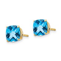 14K 7mm Cushion Blue Topaz Checkerboard Post Earrings view 2
