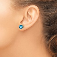 14K 7mm Cushion Blue Topaz Checkerboard Post Earrings view 3