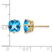 14K 7mm Cushion Blue Topaz Checkerboard Post Earrings view 4