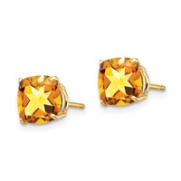 14K 7mm Yellow Gold Cushion Citrine Checkerboard Post Earrings view 2