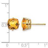 14K 7mm Yellow Gold Cushion Citrine Checkerboard Post Earrings view 4
