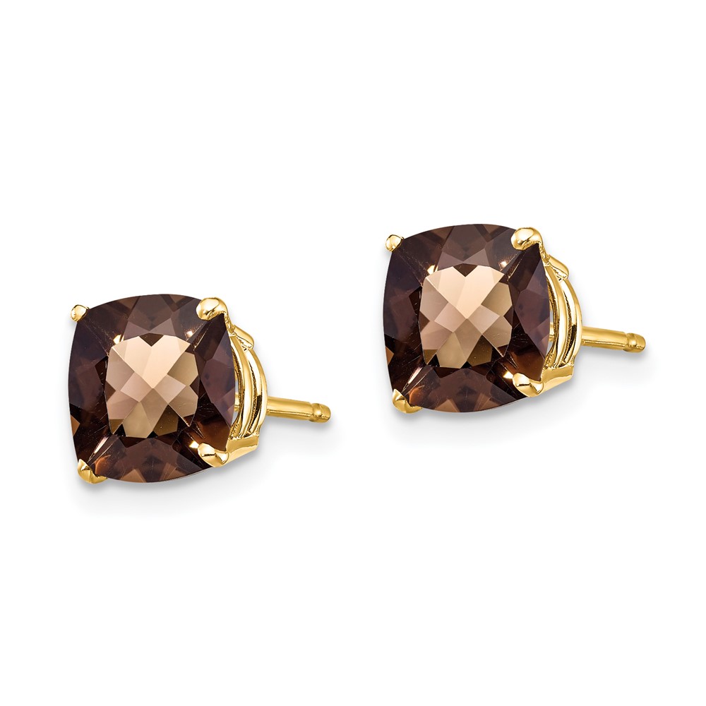 14k 7mm Cushion Checker-Cut Smoky Quartz Earring (XE108CQ)