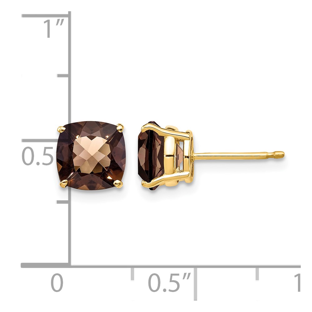 14k 7mm Cushion Checker-Cut Smoky Quartz Earring (XE108CQ)