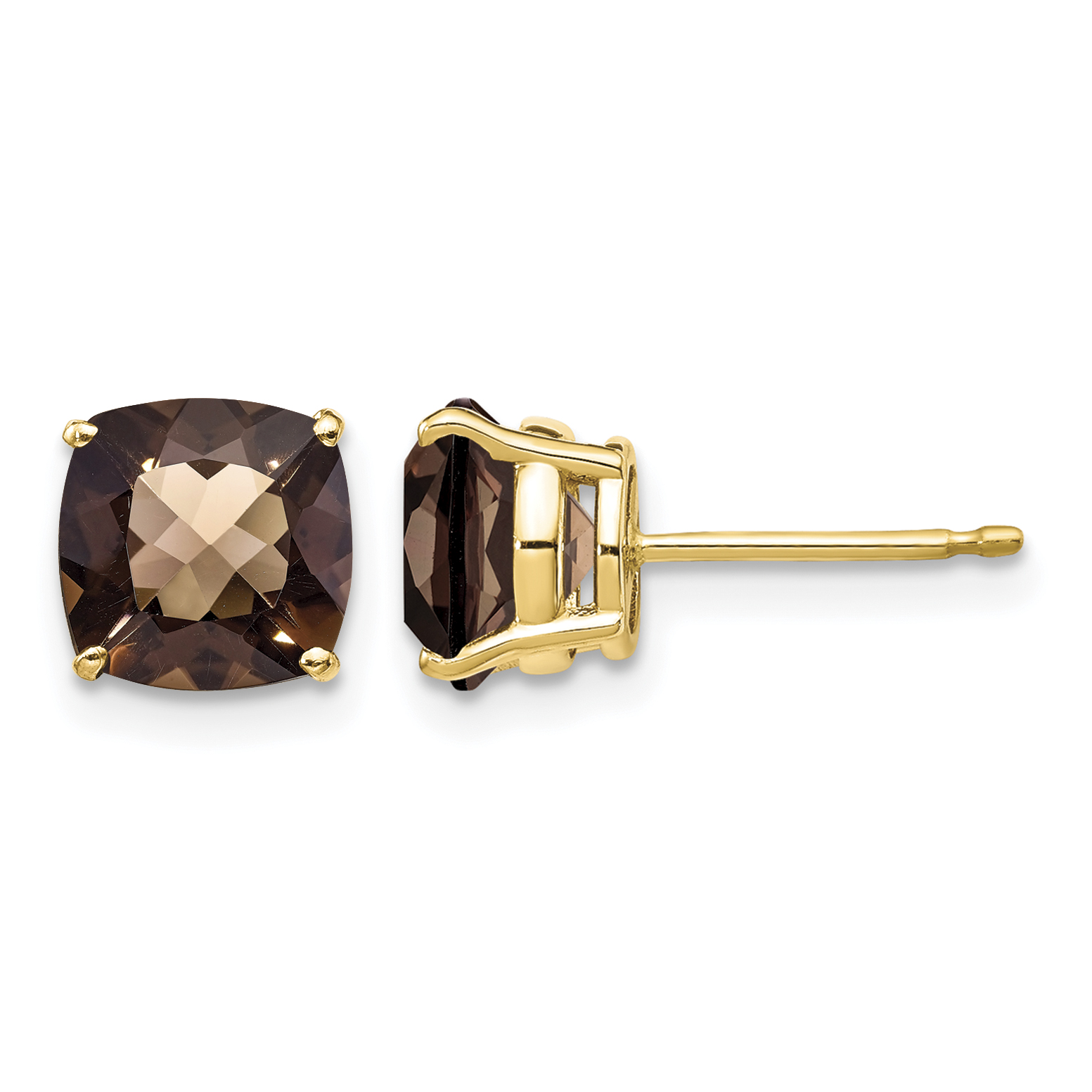 14k 7mm Cushion Checker-Cut Smoky Quartz Earring (XE108CQ)
