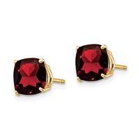 14K 7mm Yellow Gold Cushion Garnet Checkerboard Post Earrings view 2