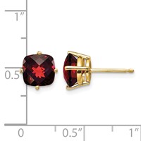 14K 7mm Yellow Gold Cushion Garnet Checkerboard Post Earrings view 4