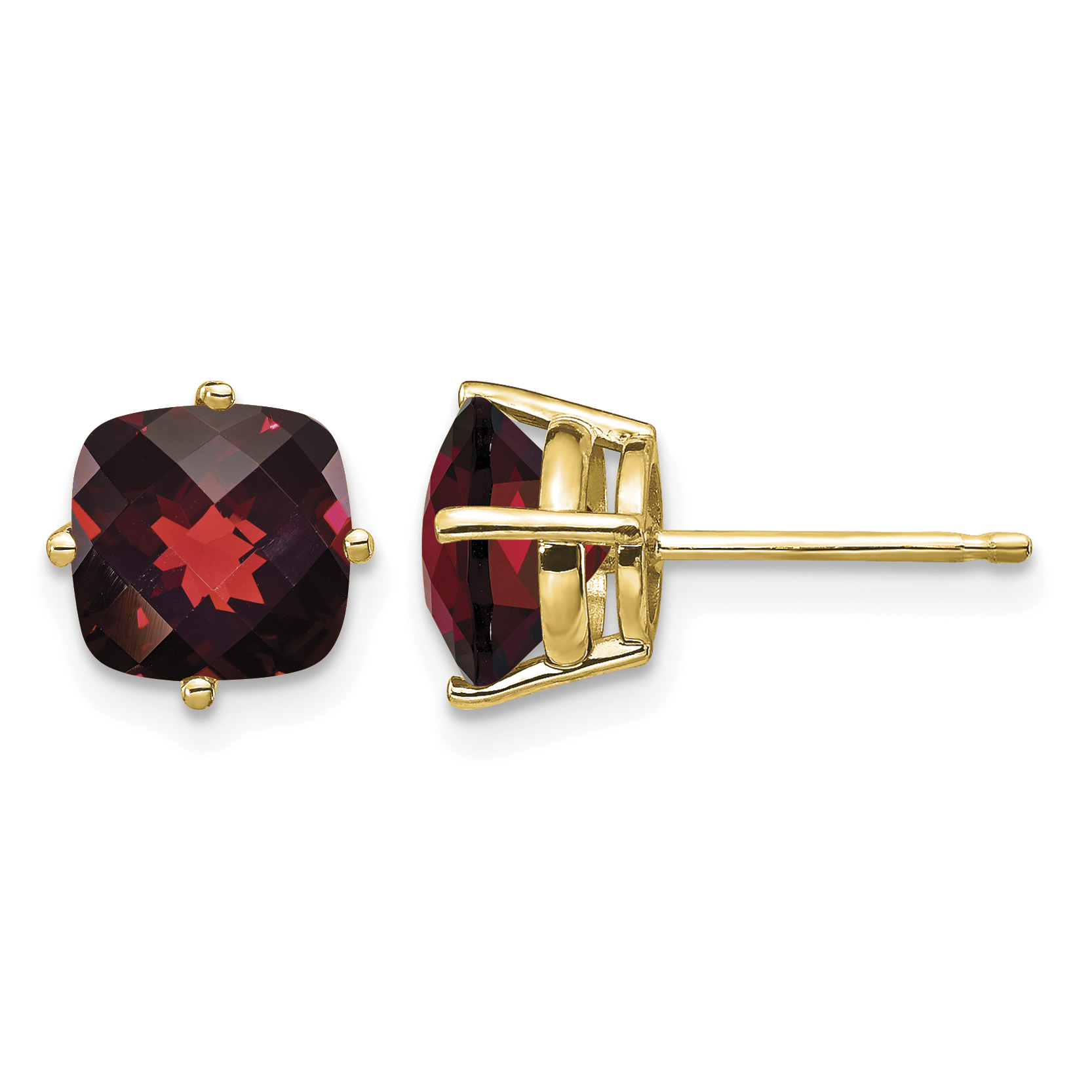14k 7x7mm Cushion Garnet Checker Earring (XE108GC)