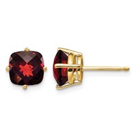 14K 7mm Yellow Gold Cushion Garnet Checkerboard Post Earrings view 1