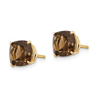 14K 7mm Cushion Smoky Quartz Post Earrings view 2