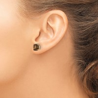 14K 7mm Cushion Smoky Quartz Post Earrings view 3
