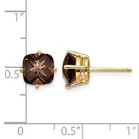 14K 7mm Cushion Smoky Quartz Post Earrings view 4