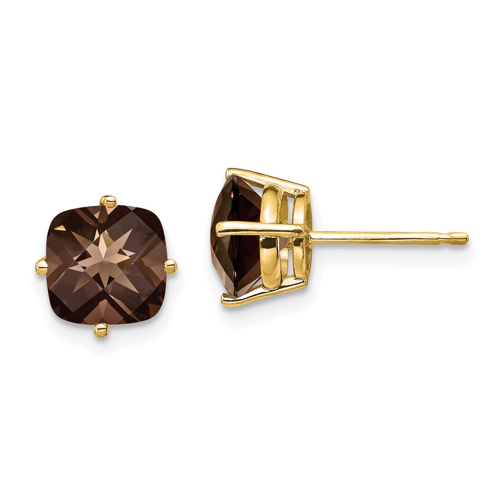 14k 7mm Cushion Smoky Quartz Earring (XE108SQ)
