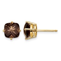 14K 7mm Cushion Smoky Quartz Post Earrings view 1