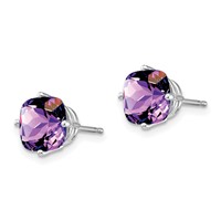 14K White Gold 7mm Cushion Amethyst Checkerboard Post Earrings view 2