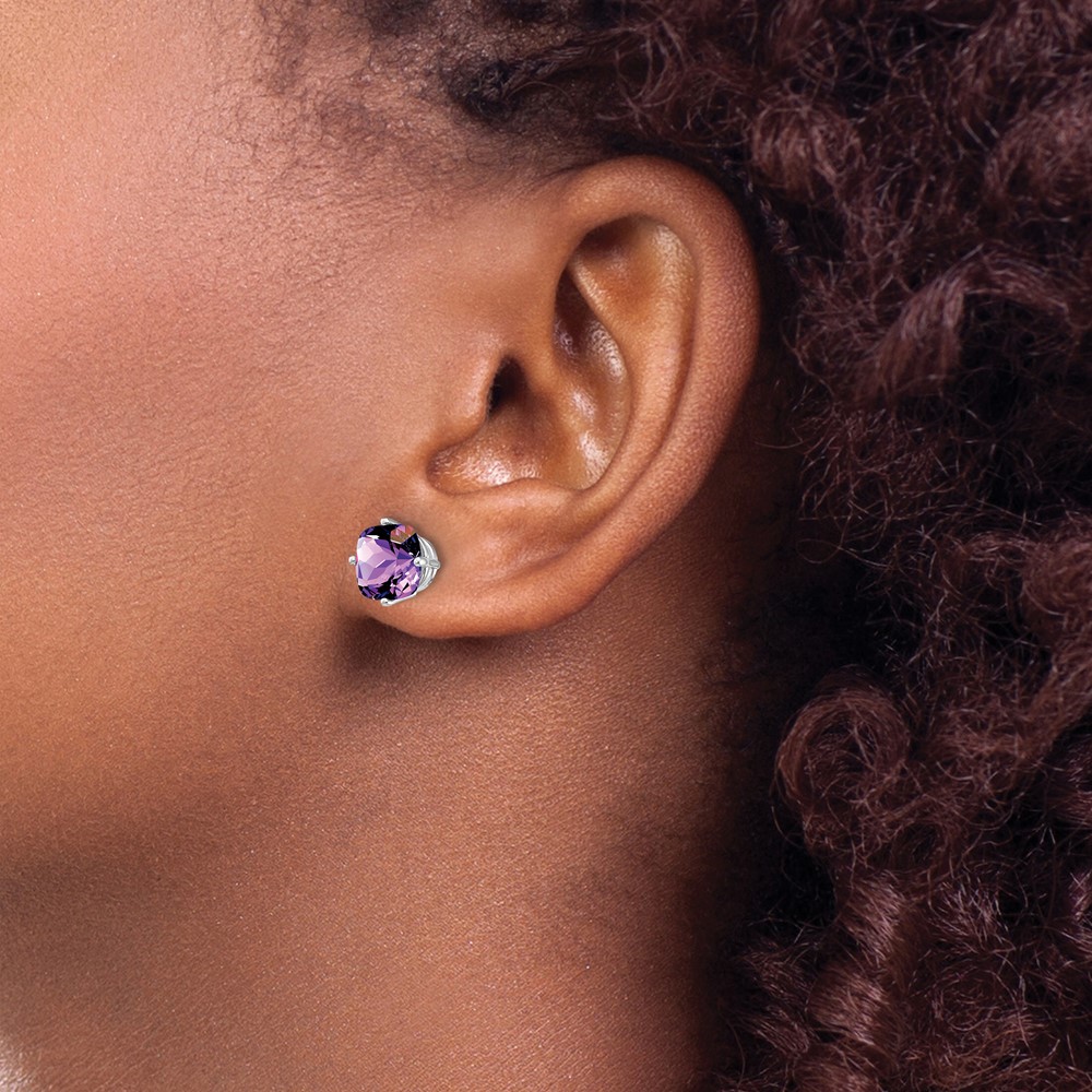 14k White Gold 7x7mm Cushion Amethyst Checker Earring (XE108WAC)