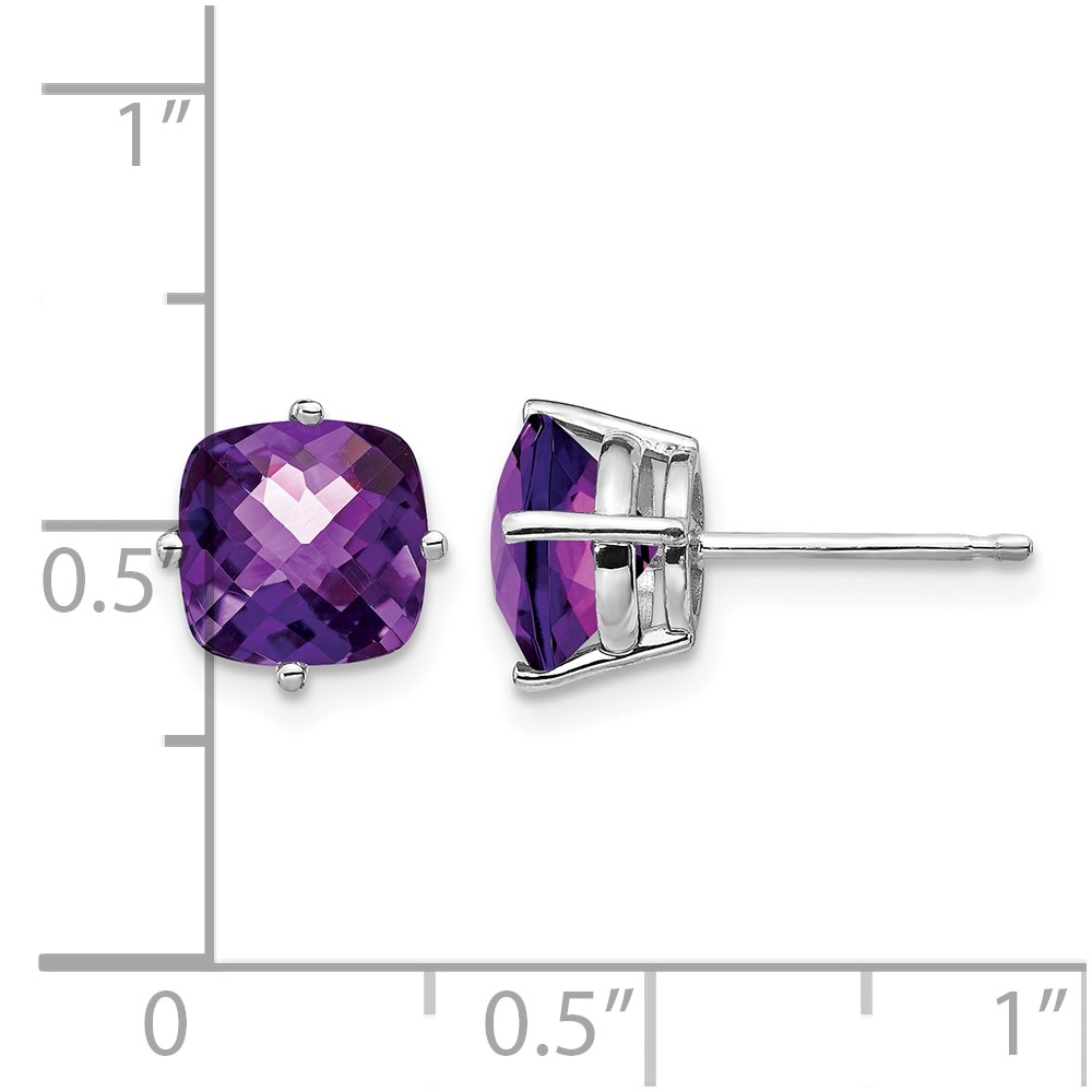 14k White Gold 7x7mm Cushion Amethyst Checker Earring (XE108WAC)