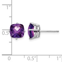 14K White Gold 7mm Cushion Amethyst Checkerboard Post Earrings view 4