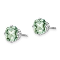 14K White Gold 7mm Cushion Green Quartz Post Earrings view 2