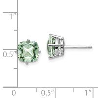 14K White Gold 7mm Cushion Green Quartz Post Earrings view 4