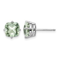 14K White Gold 7mm Cushion Green Quartz Post Earrings view 1