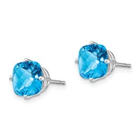 14K White Gold 7mm Cushion Blue Topaz Checkerboard Post Earrings view 2