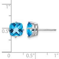 14K White Gold 7mm Cushion Blue Topaz Checkerboard Post Earrings view 4