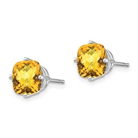 14K White Gold 7mm Cushion Citrine Checkerboard Post Earrings view 2
