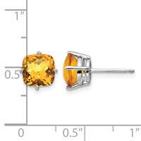 14K White Gold 7mm Cushion Citrine Checkerboard Post Earrings view 4